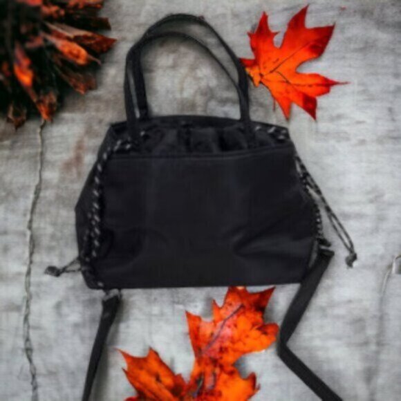 Zara Black Nylon Drawstring  Lunch Bag Crossbody Double Handles Back to School - Picture 2 of 13